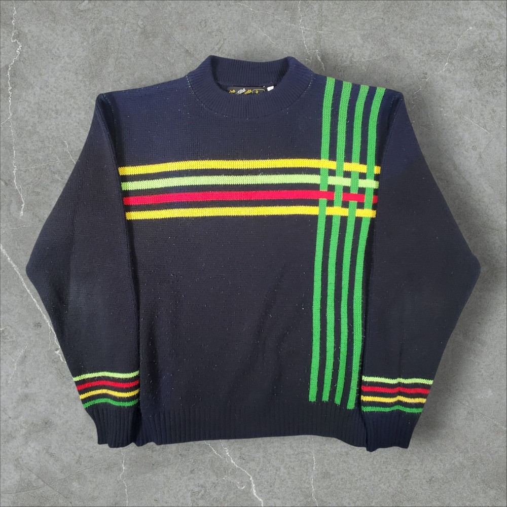 John Deere Sweater Mens M Navy Blue Striped The Beautiful Bodyguards Knit 1970s